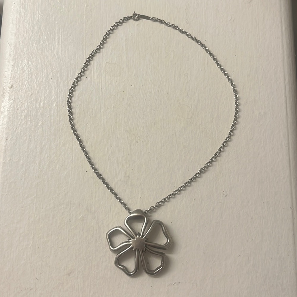 RARE Tiffany & Co Silver Hibiscus Flower Pendant Necklace 16"